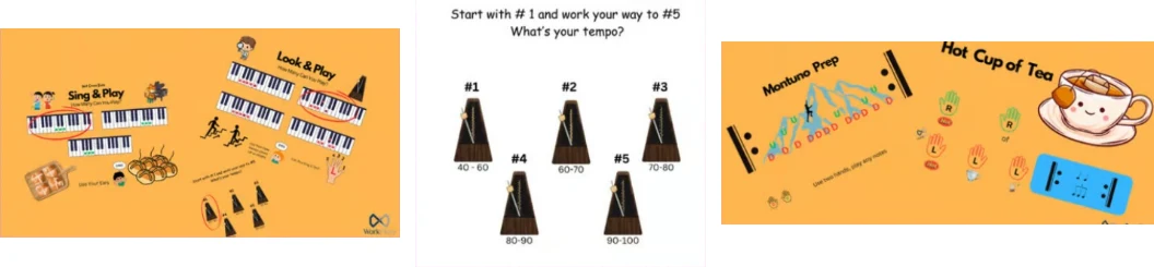 Toddler Piano Book practice pages: Sing & Play, tempo ladder and rhythm pages